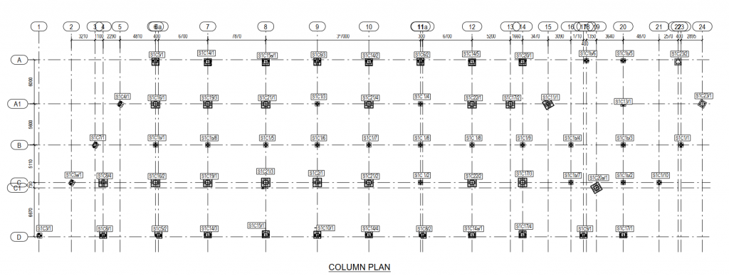 نمونه ای از نقشه نصب ستون ها (columns plan)